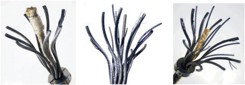 Figure 7: (l-r) Single-layered, compacted outer strand and multi-layered SWRs