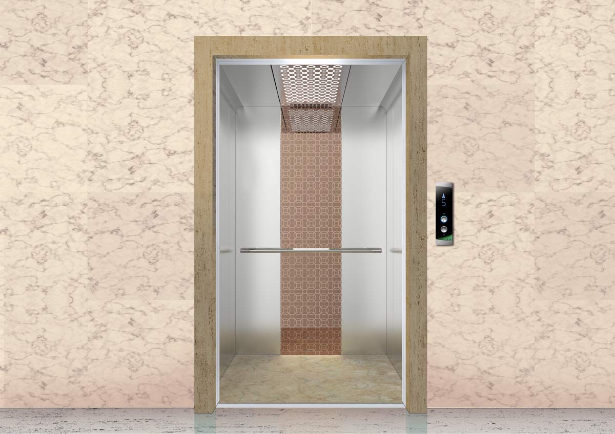 Elevator and lobby in rose gold