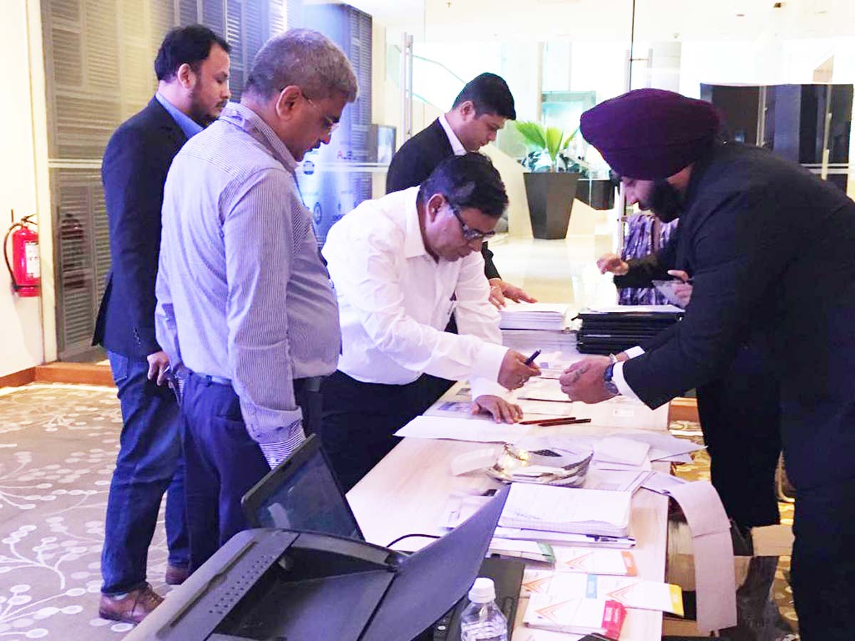 The busy registration desk