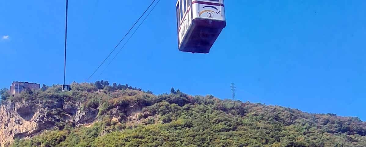 A Cable Car at the Foot of the Dolomite Alps