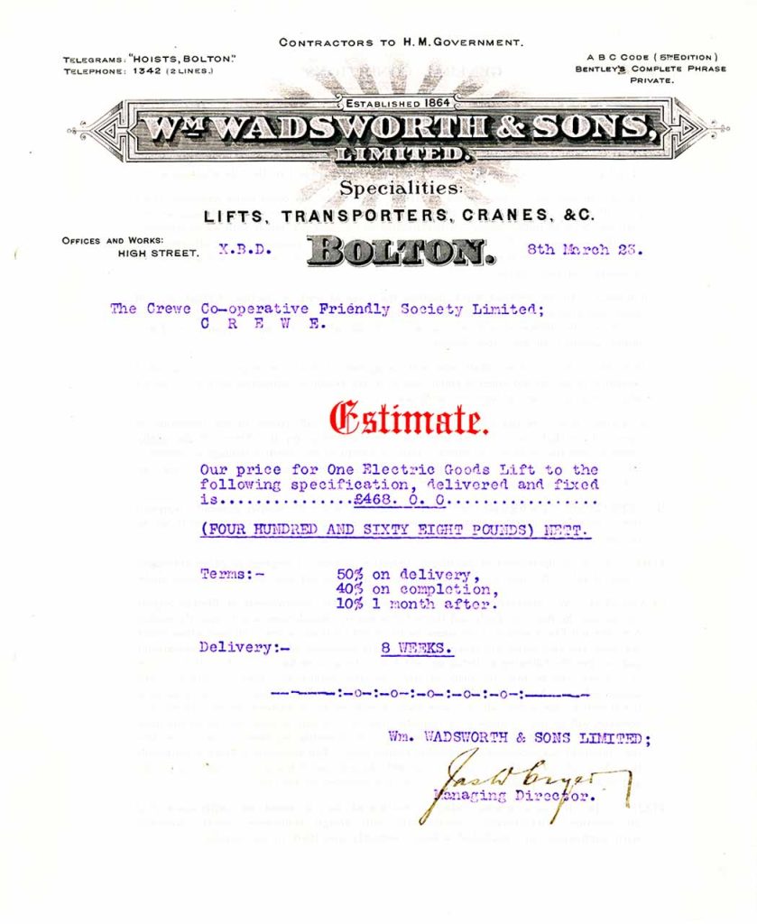 1923 William Wadsworth & Sons Estimate & Specification