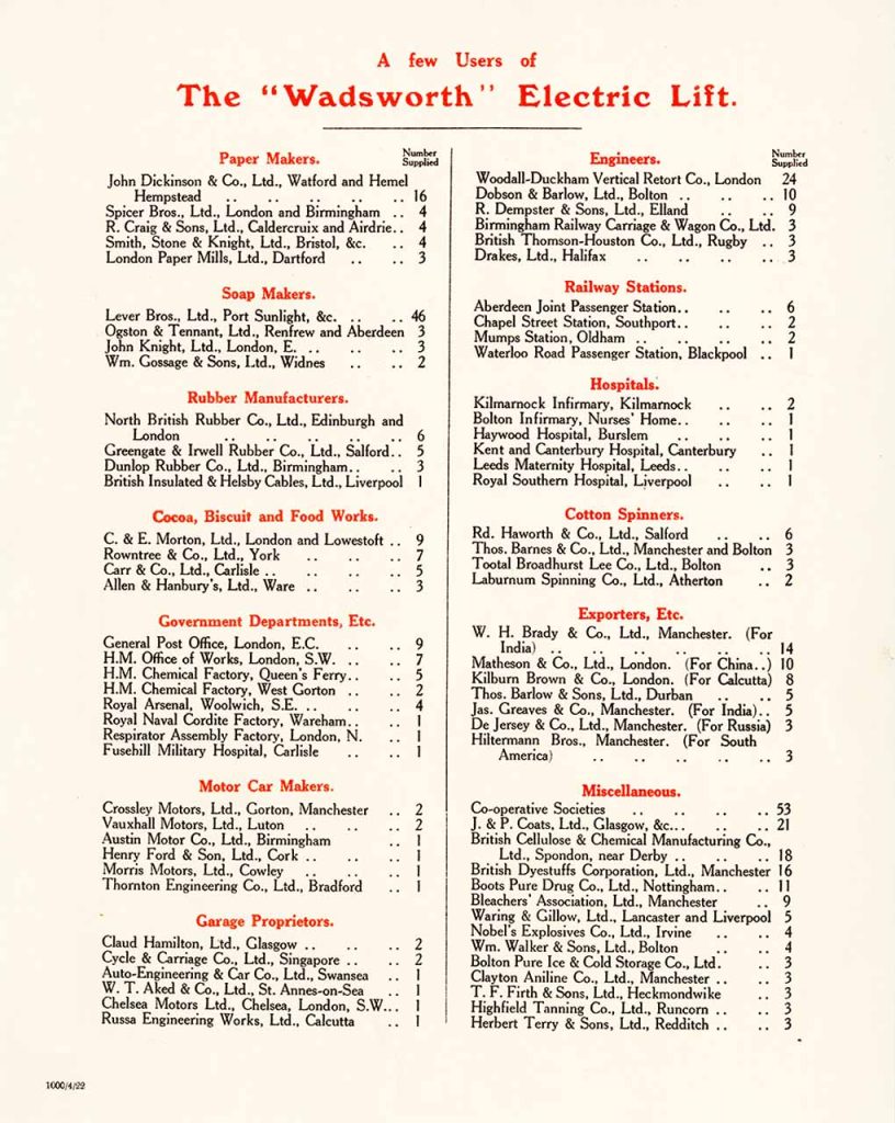 1923 William Wadsworth & Sons Estimate & Specification