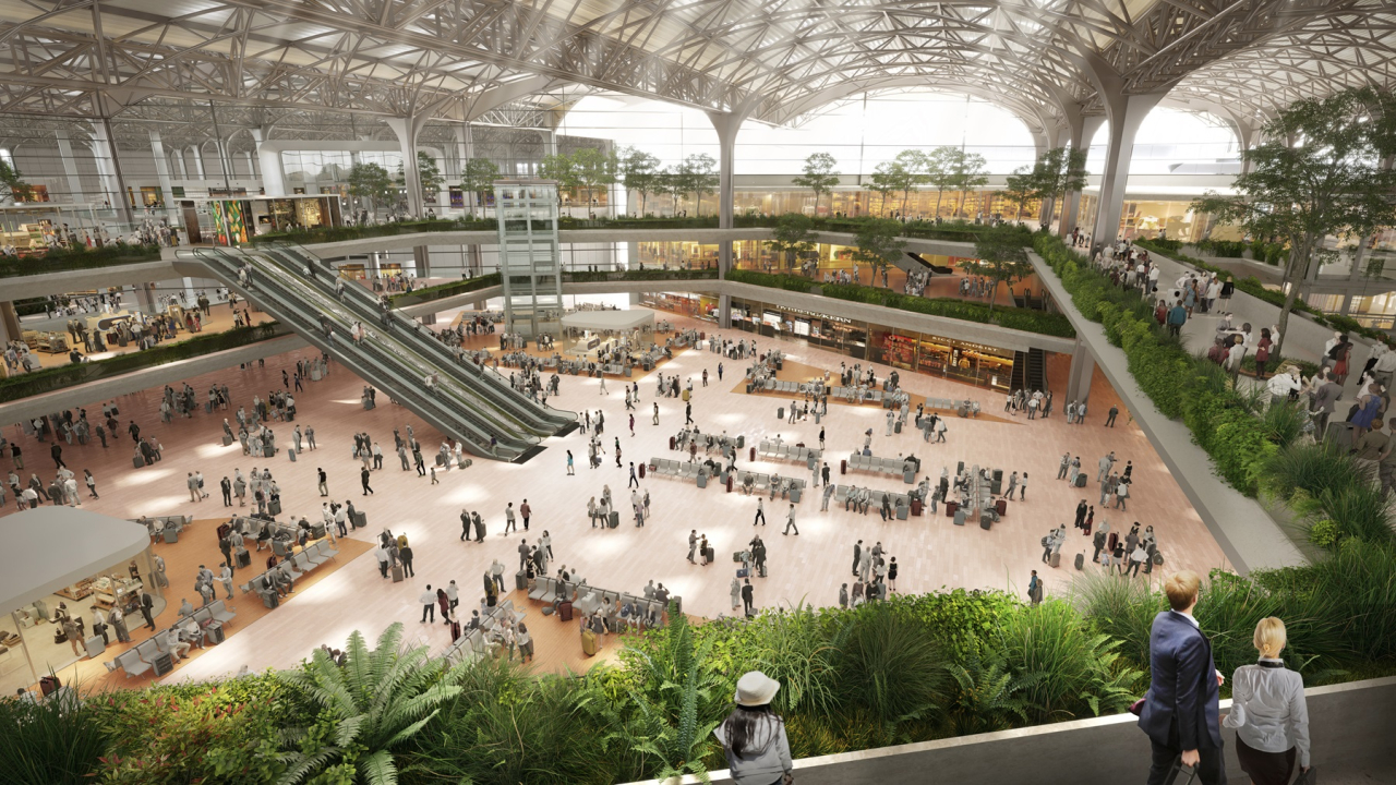 POLAND’S CPK TO AWARD TENDER FOR 500-PLUS UNITS FOR NEW AIRPORT Rendering of the CPK Airport interior; image © CPK