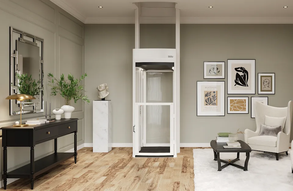 STILTZ HITS 10,000-UNITS-SOLD MILESTONE IN U.S. Stiltz Trio Alta elevator, which accommodates standard and manual wheelchairs, as well as walkers and rollators; image courtesy of Stiltz