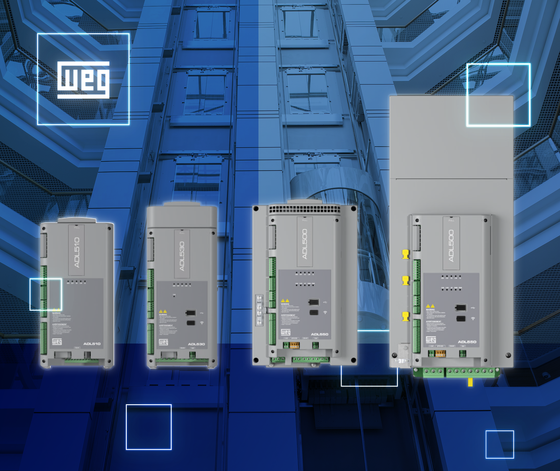 WEG LAUNCHES EXPANDED ADL500 SERIES The expanded ADL500 series from WEG, in four mechanical sizes from 1.1 to 45 kW, meets the needs of new installations and modernizations across a wide range of applications; image © WEG.