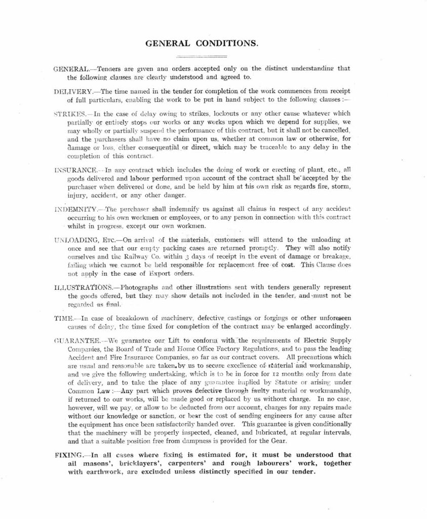 Estimación y especificación de William Wadsworth & Sons de 1923