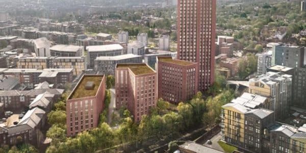 Residential tower scheme for Birmingham, U.K.; rendering by Chapman Taylor via Building Design