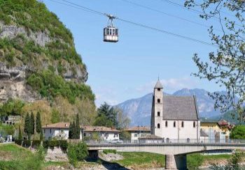 A Cable Car at the Foot of the Dolomite Alps