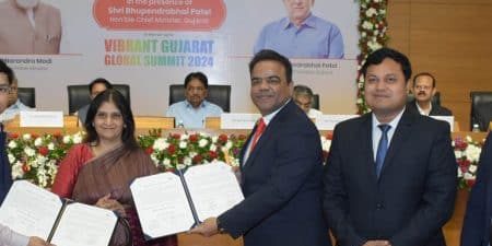 (l-r) Shri. Videh Khare, Indian Administrative Service (IAS), managing director (MD), Gujarat State Electronics Mission, Department of Science and Technology (DST), Government of Gujarat; Mona Khandhar, IAS, principal secretary at DST, Government of Gujarat; Shri Anurag Gupta, MD, Arkel India; Shri Deepak Kumar Singh, finance head, Arkel India; and Shri Ismail Dalgin, International Operations project manager