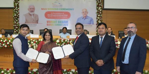 (l-r) Shri. Videh Khare, Indian Administrative Service (IAS), managing director (MD), Gujarat State Electronics Mission, Department of Science and Technology (DST), Government of Gujarat; Mona Khandhar, IAS, principal secretary at DST, Government of Gujarat; Shri Anurag Gupta, MD, Arkel India; Shri Deepak Kumar Singh, finance head, Arkel India; and Shri Ismail Dalgin, International Operations project manager