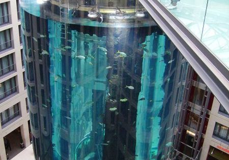 Aquarium With Panoramic Elevator Bursts in Berlin