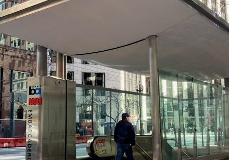 Canopy over the escalator at the Embarcadero station; image courtesy of BART