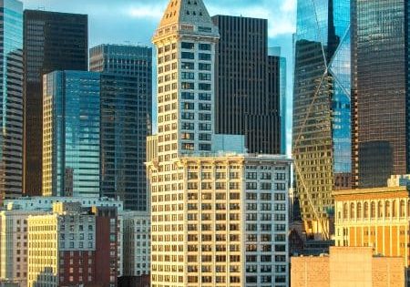 Smith Tower in Seattle was the tallest building west of the Mississippi River when it opened in 1914; today, it is dwarfed by some of its neighbors, but a recent renovation has given new life to the beloved landmark.