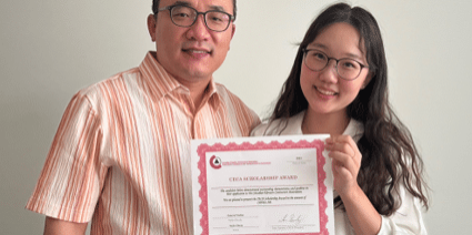 2023 CECA scholarship winner Serin Cheun and her father Hee Cheun. 