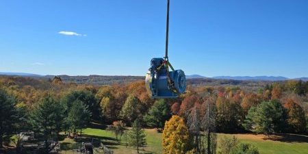 The machine is transported to the site; image courtesy of Champion Elevator. 