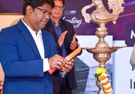 City Lifts Director Navin Rajagopalan during the lamp-lighting ceremony on the 40th Inauguration Day