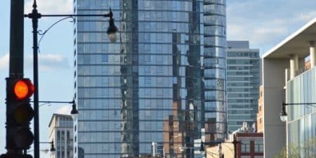 Completed in 2016, Parker Fulton Market is Shapack Partners’ first tower development in Chicago’s Fulton Market neighborhood; photo © Shawn Ursini via the Council on Tall Buildings and Urban Habitat. 