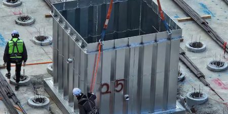 Construction and model of corrosion-resistant steel elevator pit that received Green Technology Certification; image courtesy of DL Construction