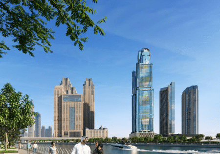 Al Habtoor Tower takes its place on the Dubai skyline; image courtesy of Al Habtoor Group.