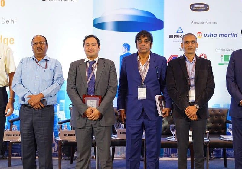 (l-r) Om Hari Pandey, director (Electrical), DMRC; Vimal Kumar, chief engineer (Electrical), CPWD; Vivek Khulbe, head of Airport Systems, Delhi International Airport Ltd., GMR Group; Hari Easwaran Iyer, president - Contracts & Procurement, Smart World; Prashant Mewada, executive director, Runwal Group and Sanjay Kumar Varshney, executive director, Signature Global 