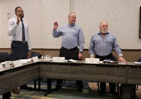 (l-r) New EESF board members Bobby Gibson, Patrick Tobin and Joel Frohlinger are sworn in.