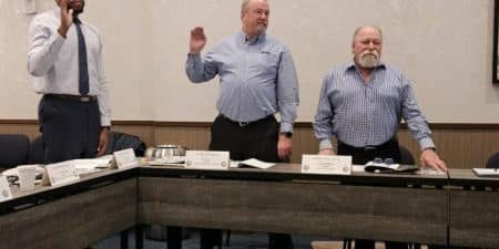 (l-r) New EESF board members Bobby Gibson, Patrick Tobin and Joel Frohlinger are sworn in.