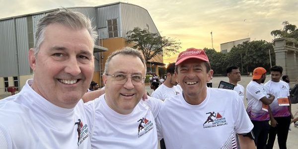 T. Bruce MacKinnon, Paolo Tattoli and Massimo Bezzi were among many who enjoyed the inaugural Elevator Safety Run at SLM World 2024; photo courtesy of T. Bruce MacKinnon.