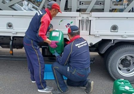 Fueling company trucks with biodiesel; image courtesy of Fujitec