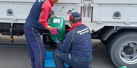 Fueling company trucks with biodiesel; image courtesy of Fujitec