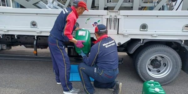 Fueling company trucks with biodiesel; image courtesy of Fujitec