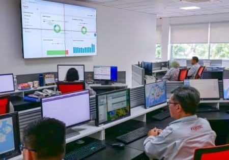 Remote monitoring system at the Fujitec Singapore SafeNet Centre; image courtesy of Fujitec