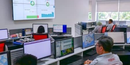 Remote monitoring system at the Fujitec Singapore SafeNet Centre; image courtesy of Fujitec