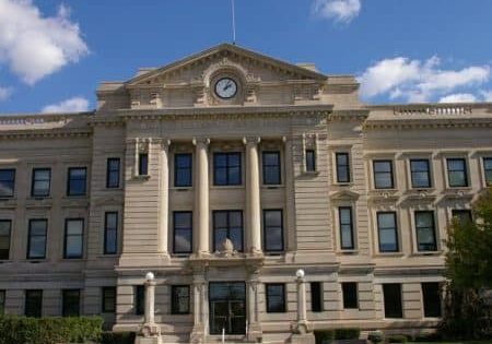 The DeKalb County Courthouse, constructed in 1911; image courtesy of American Courthouses