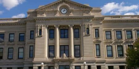 The DeKalb County Courthouse, constructed in 1911; image courtesy of American Courthouses