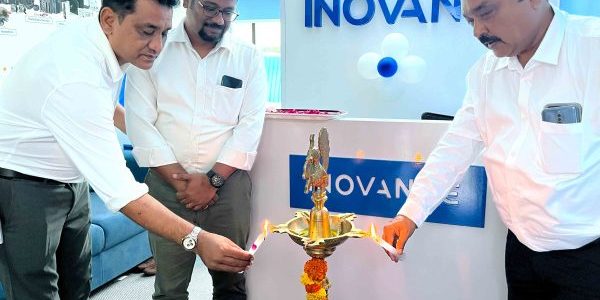 Lamp-lighting ceremony at the Hyderabad office inauguration; (l-r) are Anil Kumar, director; Christopher Thiagarajan, business development head; and Amit Vora, national sales head.