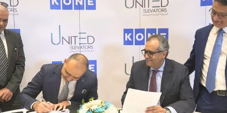 KONE---UE-2 KONE Egypt and United Elevators officials sign the strategic contract; image courtesy of KONE.