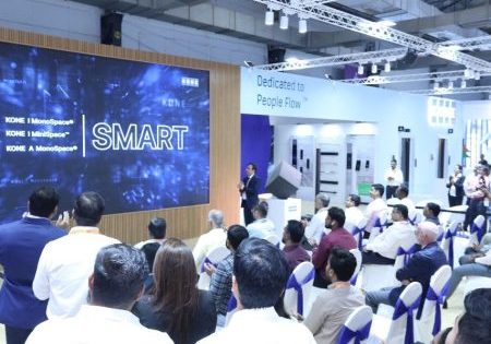 Attendees during the launch of KONE India’s SMART elevator series at ISEE; image courtesy of KONE India and South Asia Managing Director Amit Gossain via LinkedIn