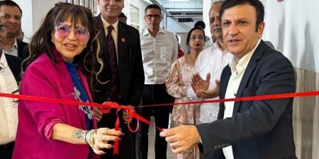 KONE Elevator India & South Asia Managing Director Amit Gossain, right, cuts the ribbon with fellow leaders; image courtesy of KONE. 