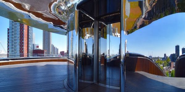 Lakeman Liften’s LML-Round Series elevator at the FENIX Museum of Migration in Rotterdam; image courtesy of Lakeman Liften