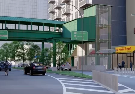 Rendering of the new elevator being built on the south side of Queensboro Plaza, one of three new elevators planned for the now-inaccessible station; image courtesy of MTA