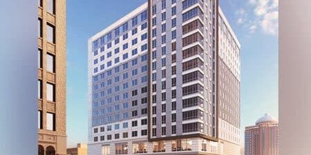 The dual-branded Holiday Inn Express and Staybridge Suites in the Houston CBD; image via Hotel Business