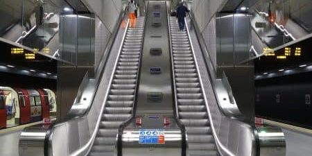 xisting escalators at the BPS Tube station; photo by Sunil060902 for Wikipedia