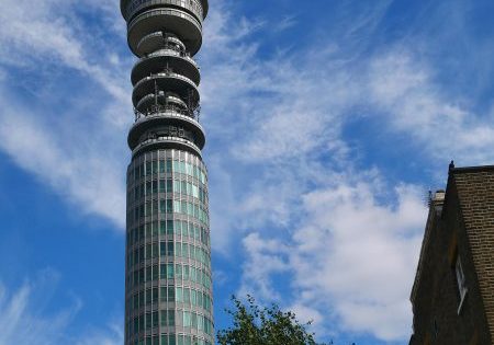 BT Tower, as seen from the north along Conway Street; photo by Doyle of London for Wikipedia