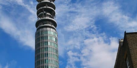 BT Tower, as seen from the north along Conway Street; photo by Doyle of London for Wikipedia