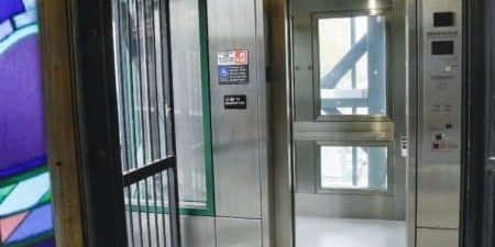 One of the new elevators at the Flushing Avenue subway station; photo by Marc A. Hermann for MTA