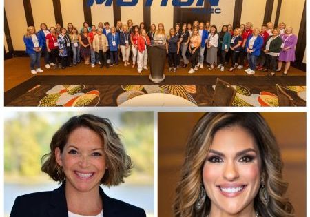 top, Women in Motion members at the NAEC annual Convention and Exposition in Reno, Nevada, in 2023; bottom (l-r) Oberhardt and Querales; images courtesy of NAEC