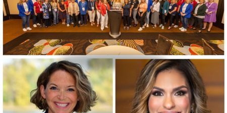 top, Women in Motion members at the NAEC annual Convention and Exposition in Reno, Nevada, in 2023; bottom (l-r) Oberhardt and Querales; images courtesy of NAEC