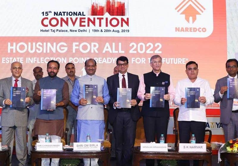 G. Kishan Reddy, union minister of state for Home Affairs, and Om Birla, speaker of the Lok Sabha, along with the NAREDCO leadership team at the launch of a joint report by NAREDCO and KPMG titled “Disruptions in the Real Estate Sector in India” 