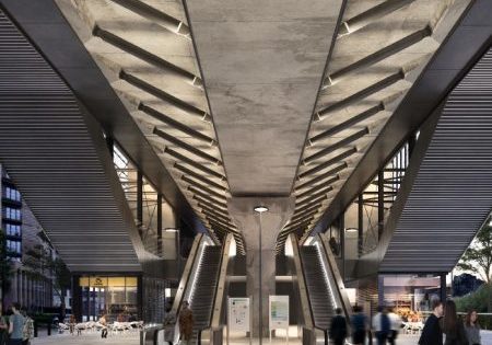 New escalators at DLR's Pontoon Dock station; image courtesy of TfL