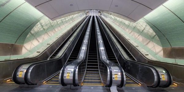 The station is served by Schindler escalators; photo by Marc A. Hermann for the NYC Metropolitan Transportation Authority (MTA).